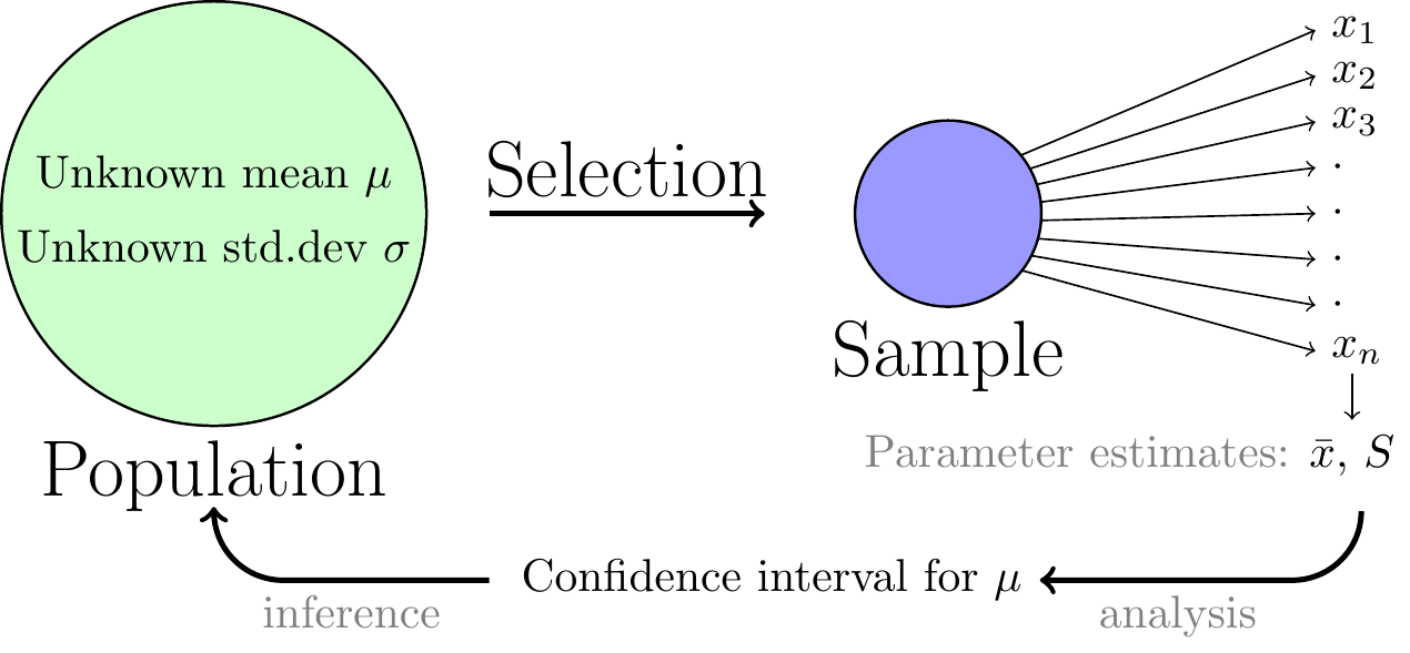 View of the inference process for a simple confidence interval.